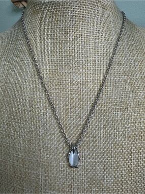 Silver Tone Oval Cat’s Eye Penguin Pendant Necklace - Women Jewelry